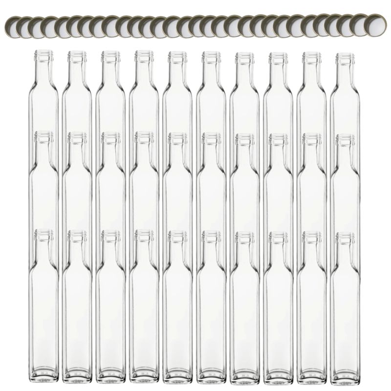 Butelki szklane MODO24 250 ml maraska kwadratowa na soki i oliwę fi 31 z nakrętkami 30 szt.