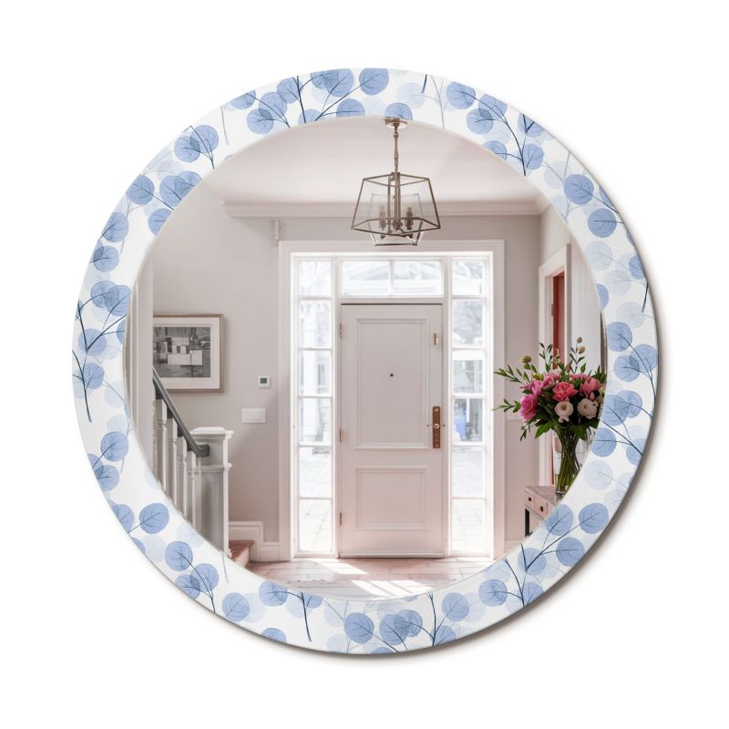 Lustro Okrągłe z Nadrukiem ArtPrintCave 80 cm Gałęzie Liście z Ozdobną Ramą Szklaną w Stylu Boho 1 szt.