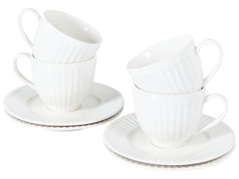 Zestaw 4 filiżanek ze spodkami Cowslip Porcelana Biały 1 kpl
