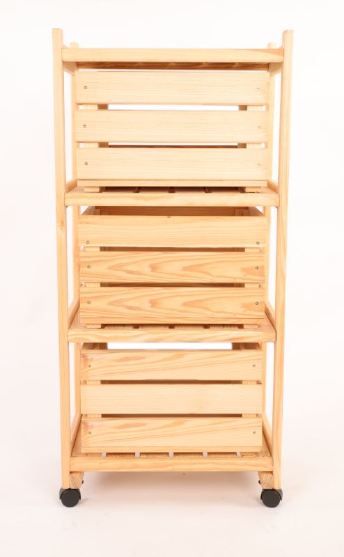 Regał drewniany na kółkach MODO24 eko 3 skrzynki kolor naturalne drewno 1 szt.