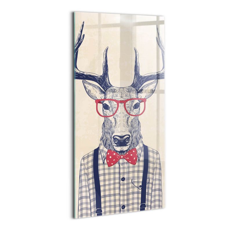 Obraz Szklany Wallfluent 50x100 cm Jeleń w koszuli i jazzowej kokardce 1 szt.