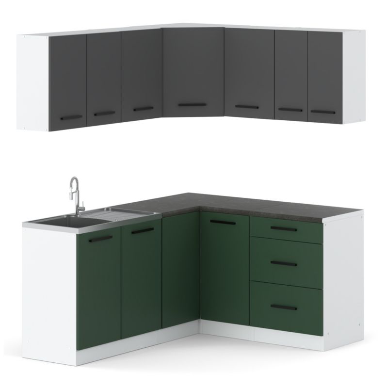 Zestaw Kuchenny Hurtownia-Mebli Z Blatem Kuchnia narożna Diana 320cm Biały Mat Szary Mat/Butelkowa Zieleń 320x47x145 cm 1szt.