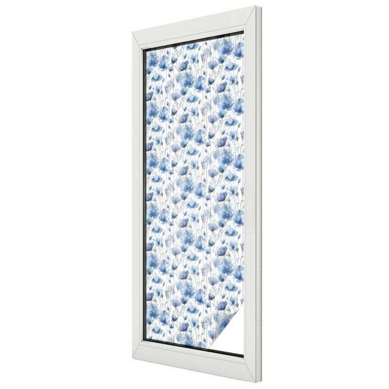 Witraż na Folii Samoprzylepnej Wallfluent 50x146 cm Folia Mrożona Dekoracyjna Niebieski wzór kwiatowy 1 rol.