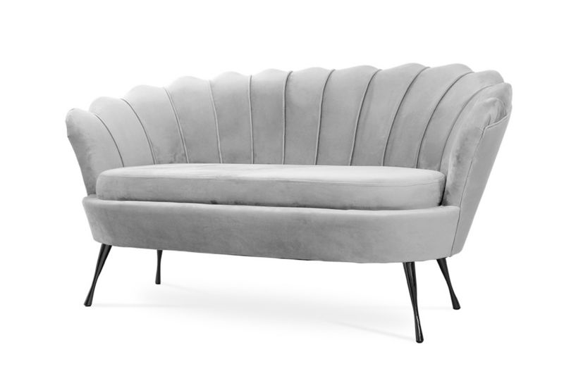 Sofa tapicerowana Bettso Muszelka na czarnej nodze wygodna w stylu glamour jasnoszary 1szt.