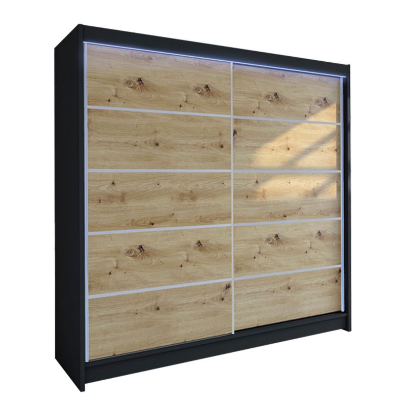 Szafa MIRJAN 24 z drzwiami przesuwnymi Talin IV z oświetleniem RGB czarny/dąb artisan 1 szt.