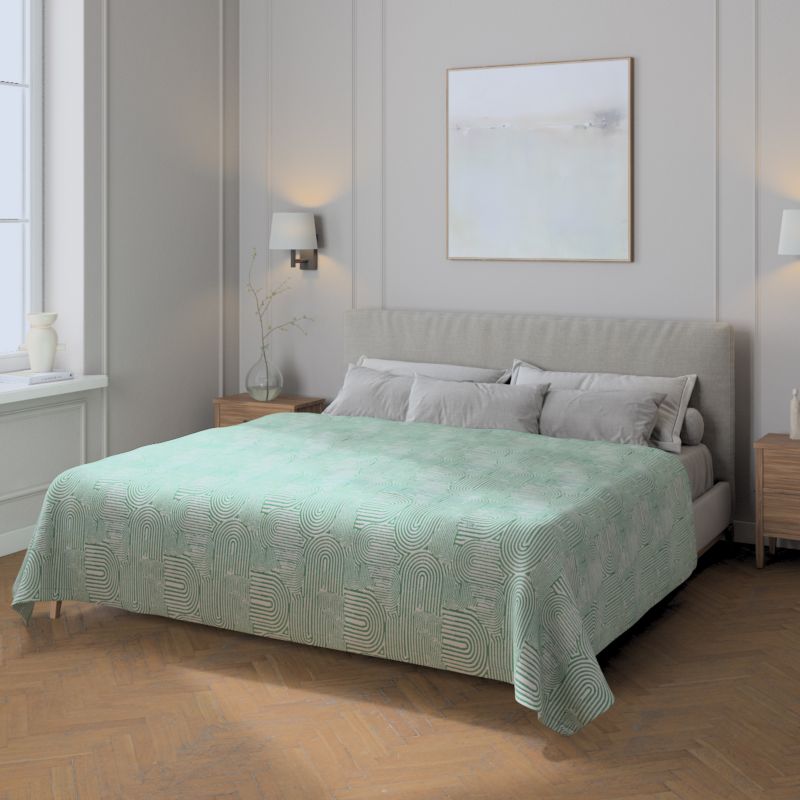Pled narzuta 220x260cm Dekoria 220x260cm miętowe łuki na kremowym tle 1 szt.