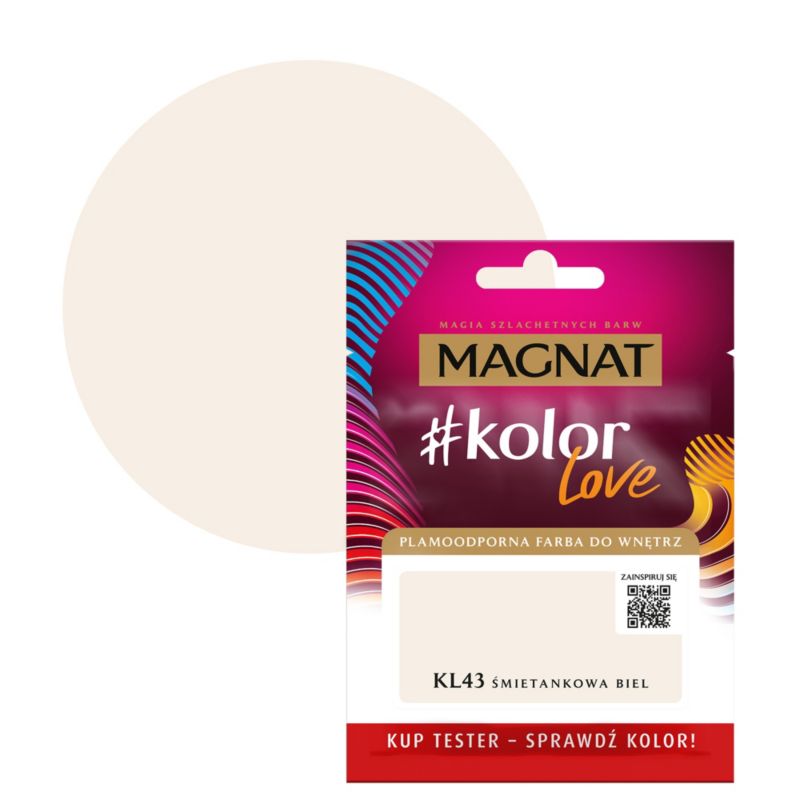 Tester farby plamoodpornej Magnat #kolorLove KL43 śmietankowa biel 25 ml