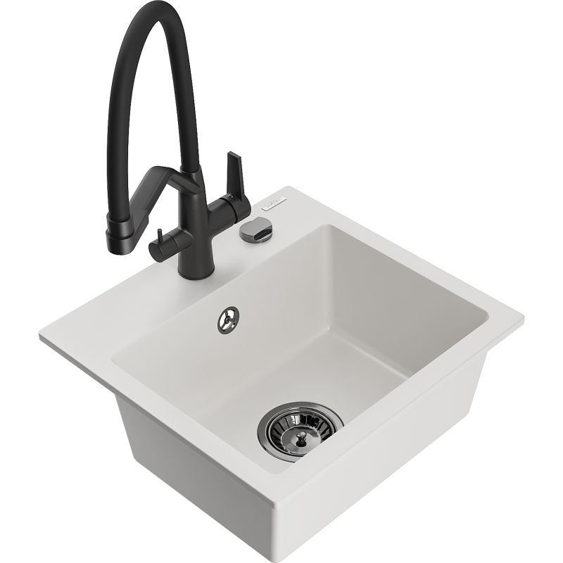 Zlewozmywak granitowy 1-komorowy Mexen Milo z baterią kuchenną Duo czarny - 6505-77-671701-07 1 szt.