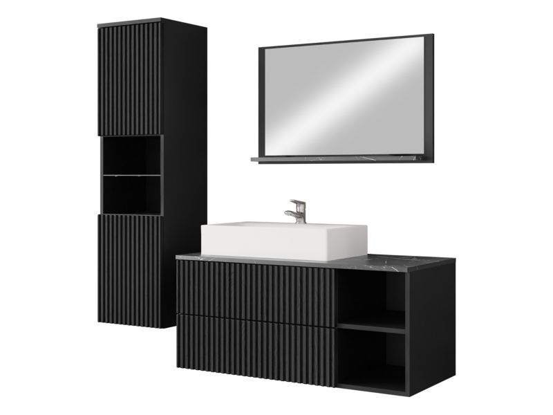 Meble łazienkowe MIRJAN 24 Kertos Ryfel II czarny mat/czarny mat/czarny marmur 1 kpl.