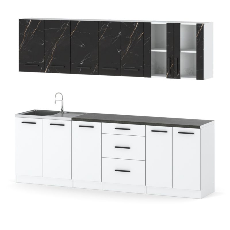 Zestaw Kuchenny Hurtownia-Mebli Z Blatem Kuchnia Remino 260cm Biały Mat San Sebastian/Biały Mat 260x47x145 cm 1szt.