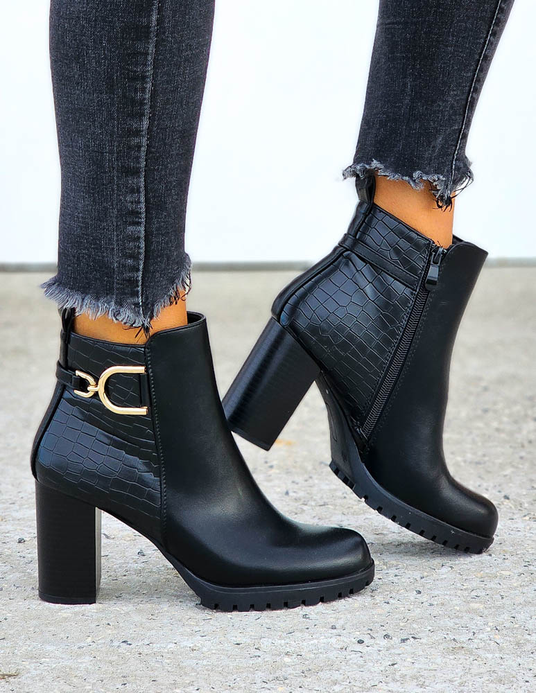 Czarne Eleganckie Botki Na Obcasie Ze Skóry Penelop