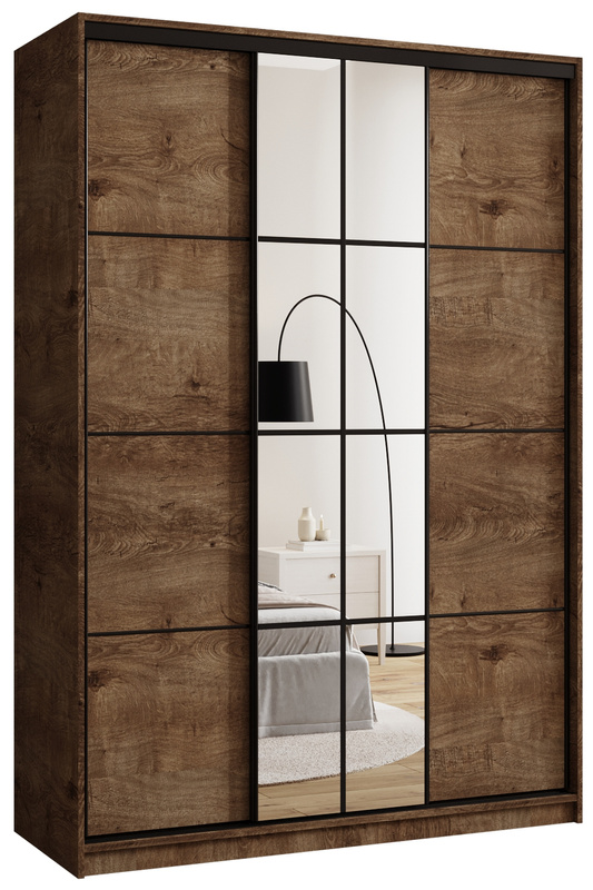 Szafa przesuwna 150 cm do sypialni z lustrem i półkami EDGE