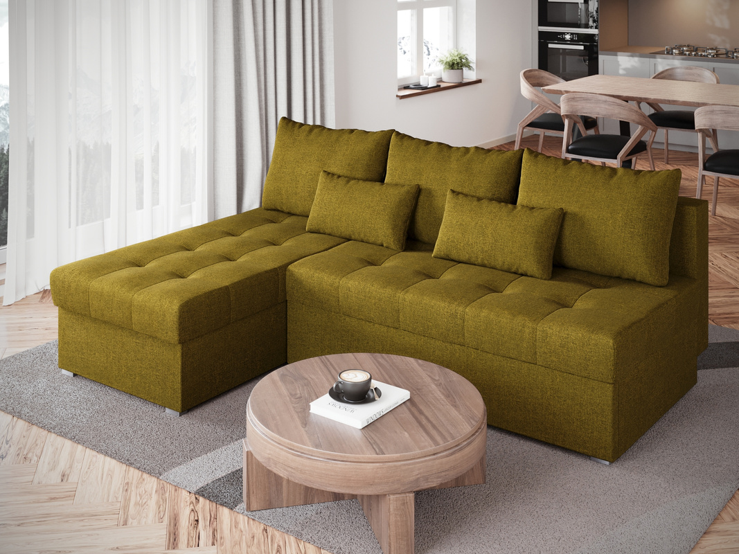 Mały narożnik z funkcją spania do salonu HOT SLIM musztardowy