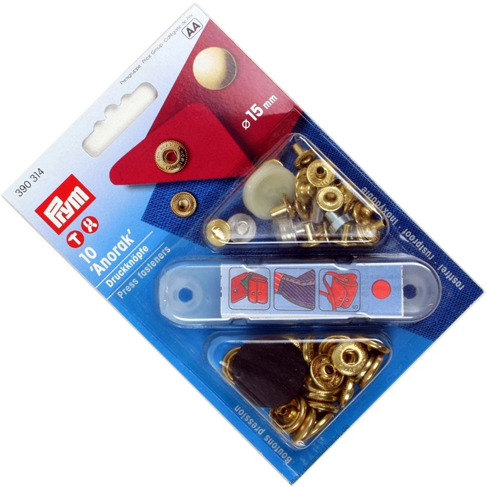 napy do kurtek, bluz złote fi 15mm 10szt PRYM 390314 .