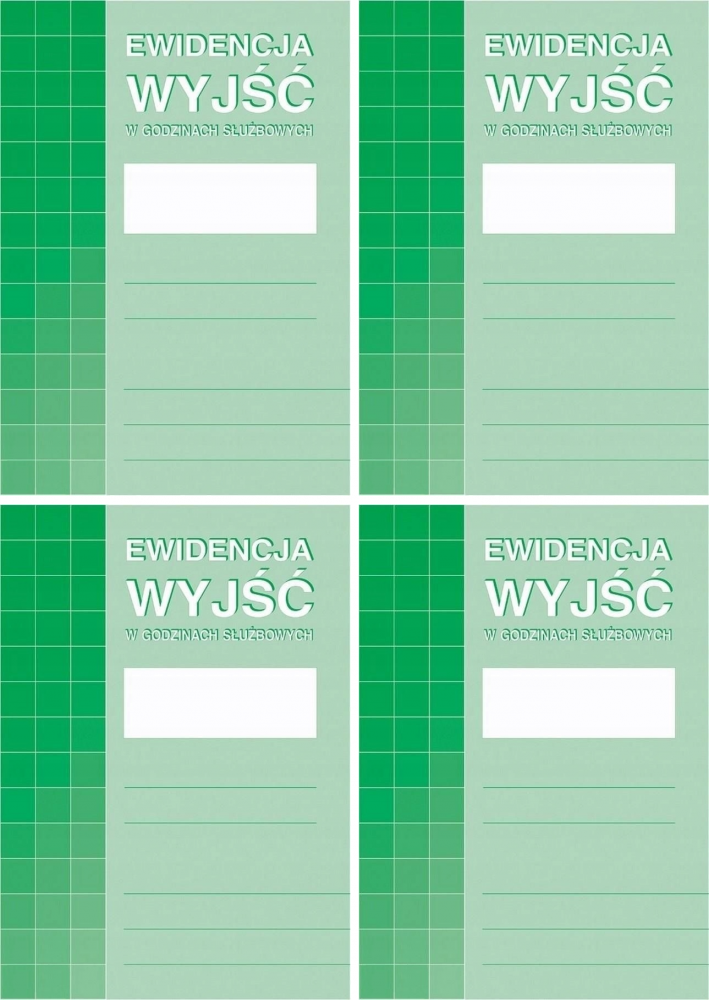 4x Druk akcydensowy Ewidencja wyjść w godzinach służbowych MiP 574-1, A4, offsetowy, 16k
