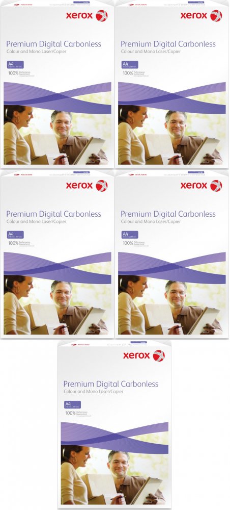 5x Papier samokopiujący do kopiarki/drukarki laserowej Xerox Carbonless 1+2, A4, 80g/m2, 501 arkuszy