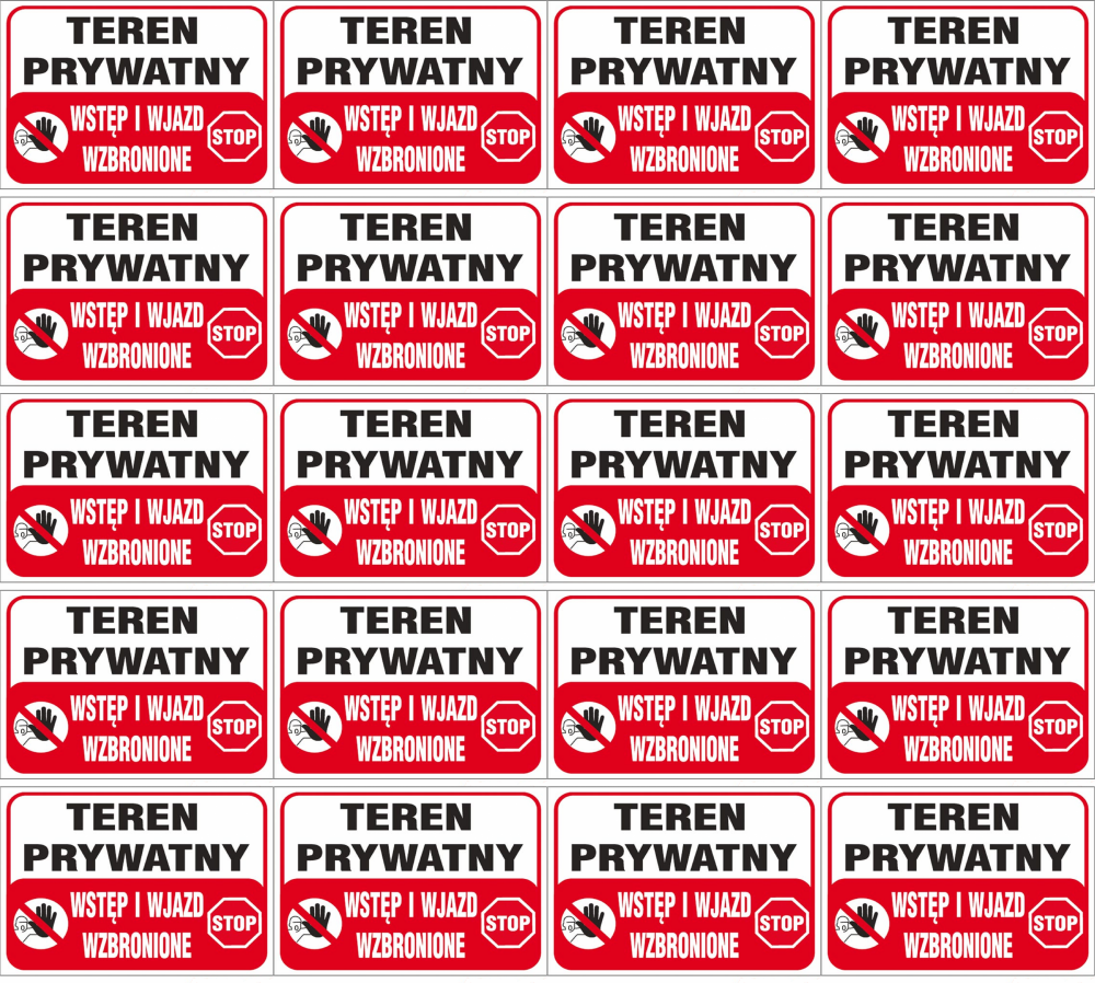 20x Tabliczka informacyjna Anro, "Teren prywatny wstęp i wjazd wzbronione"
