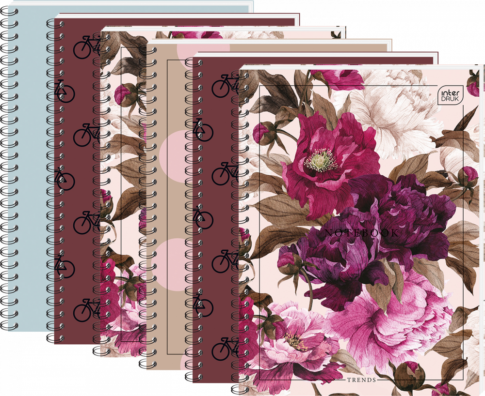 6x Kołonotatnik Interdruk, A6, w kratkę, 50 kartek, mix wzorów