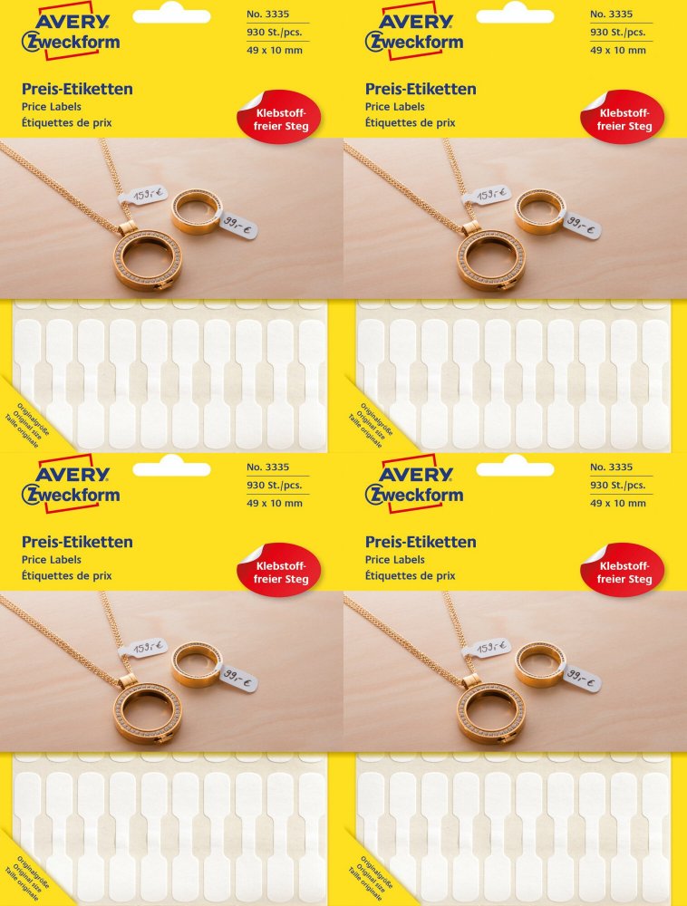 4x Etykiety cenowe Avery Zweckform, do opisu ręcznego, 49x10mm, 930 sztuk, biały