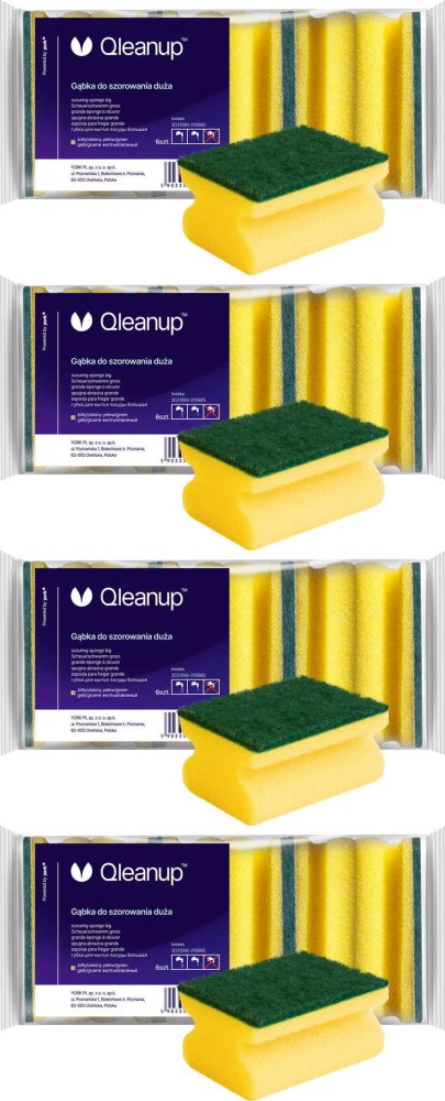 4x Zmywaki kuchenne Qleanup, profilowane, duże, 6 sztuk, żółty