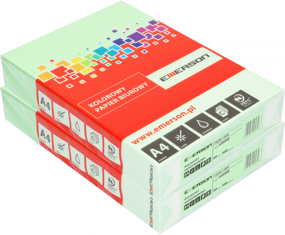 2x Papier kolorowy Emerson, A4, 80g/m2, 500 arkuszy, zielony (MG28)