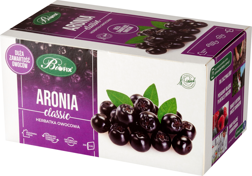 Herbata owocowa w torebkach BiFix Classic, aronia, 20 sztuk x 2.5g
