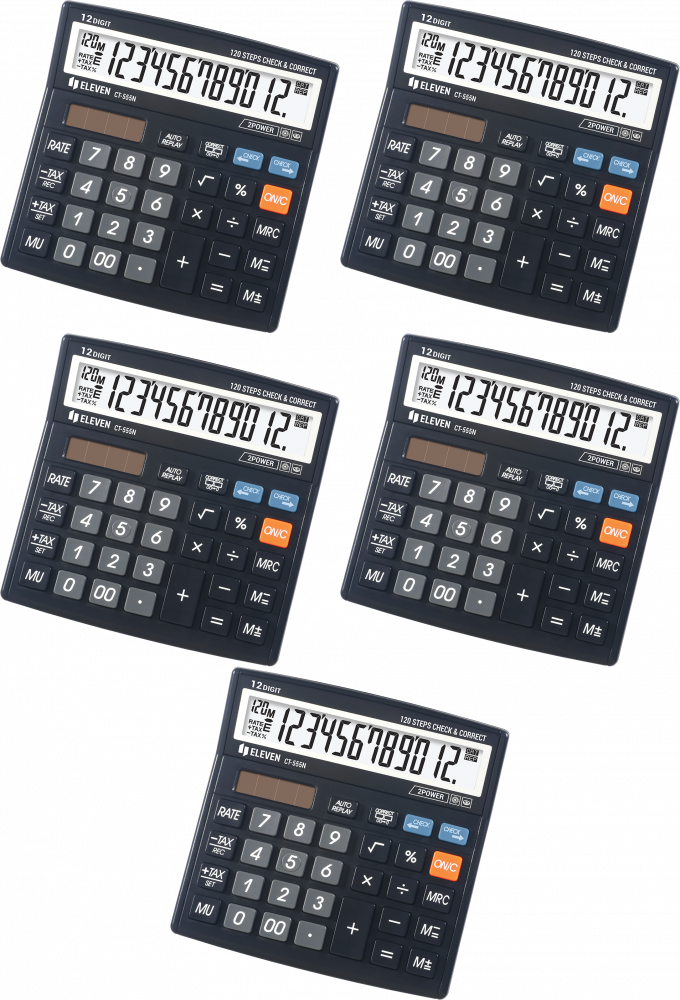 5x Kalkulator biurowy Eleven CT-555N, 12 cyfr, czarny