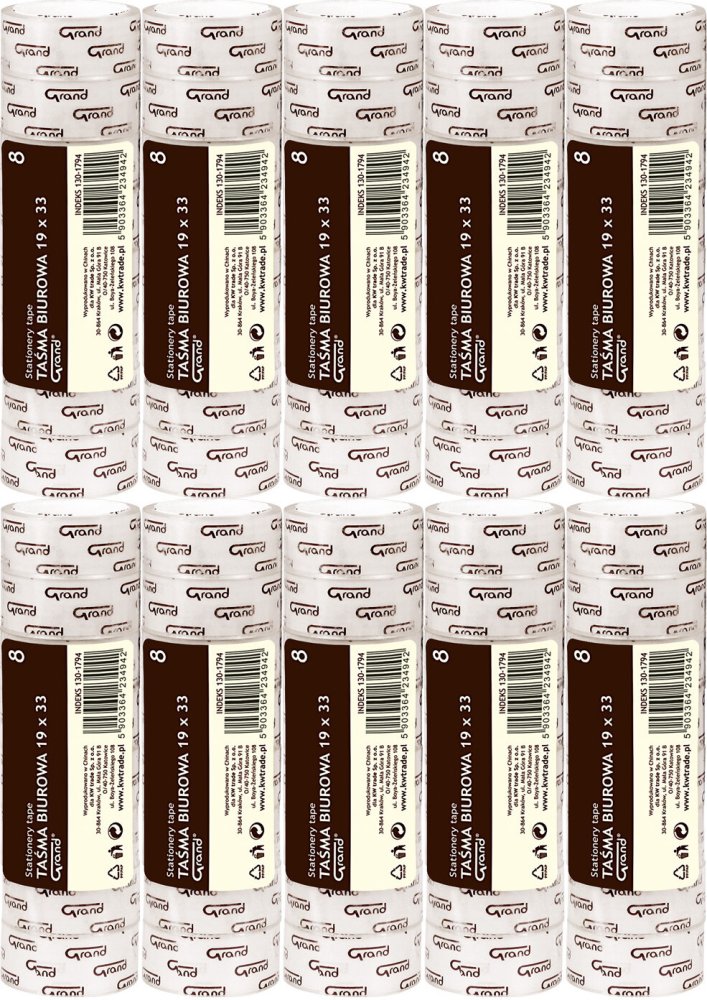 10x Taśma klejąca Grand, 19mmx33m, 8 sztuk, przezroczysty