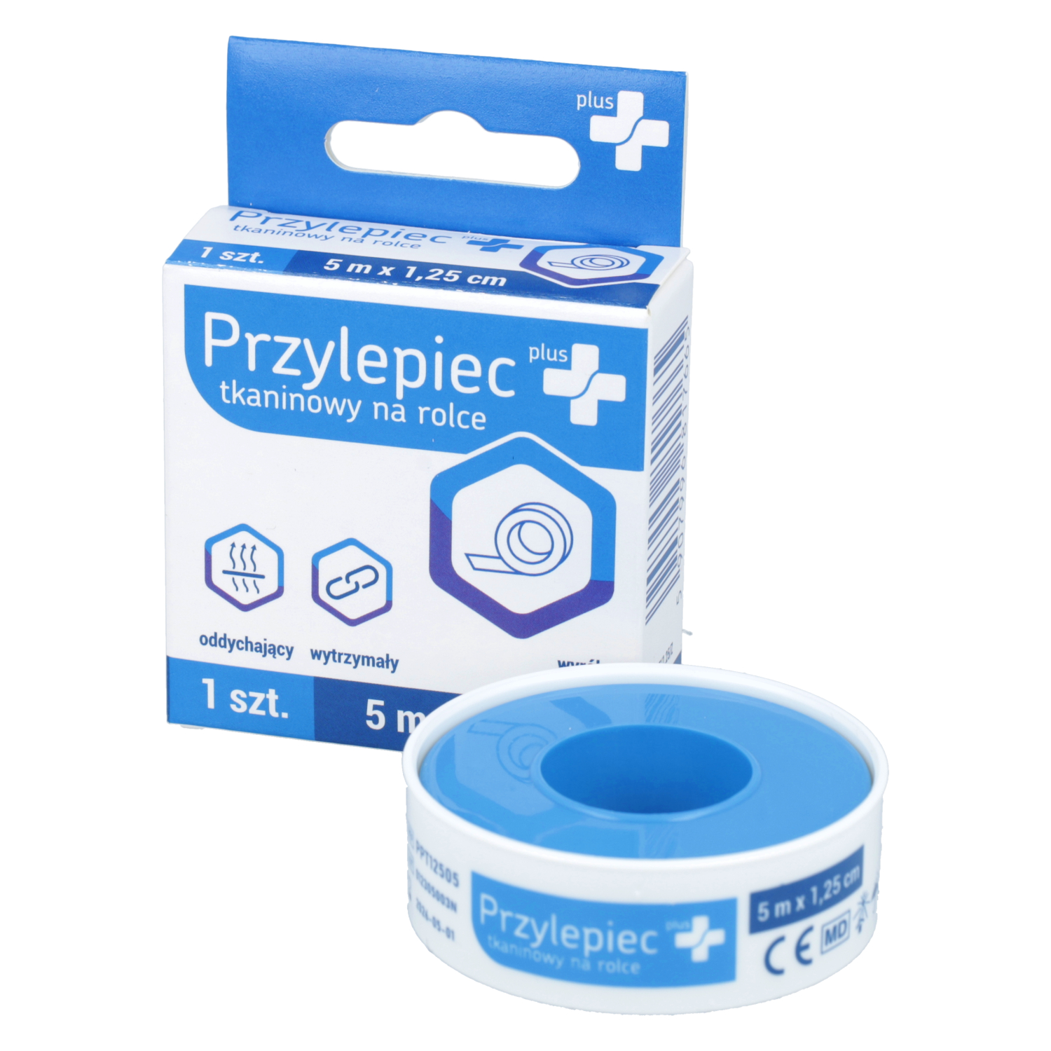 Zdrowe korzyści - plus+, przylepiec tkaninowy, 5 m x 1,25 cm, 1 sztuka (data ważności: 01.05.2026)