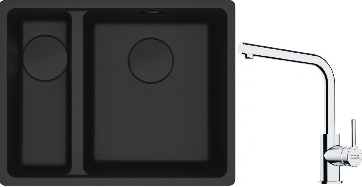 Franke Maris MRG 160-34-15SBL zlewozmywak 52x40 cm Fragranite czarny mat z baterią kuchenną Lina chrom (1250697756, 1150693230)