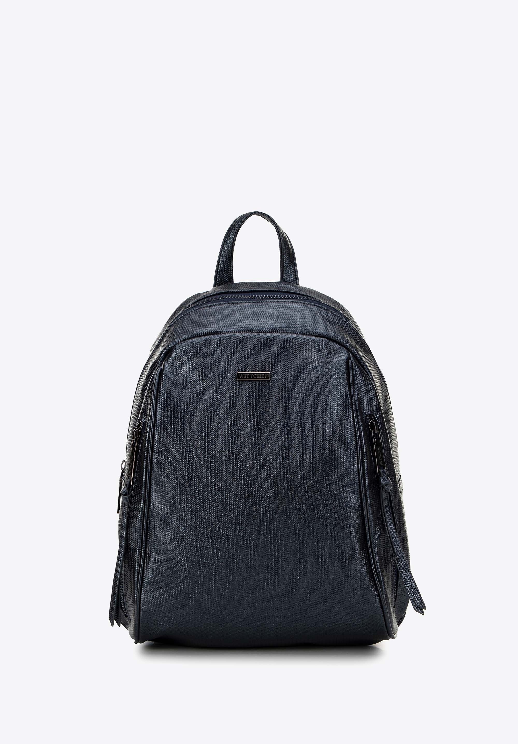 Damski plecak z ekoskóry połyskujący granatowy