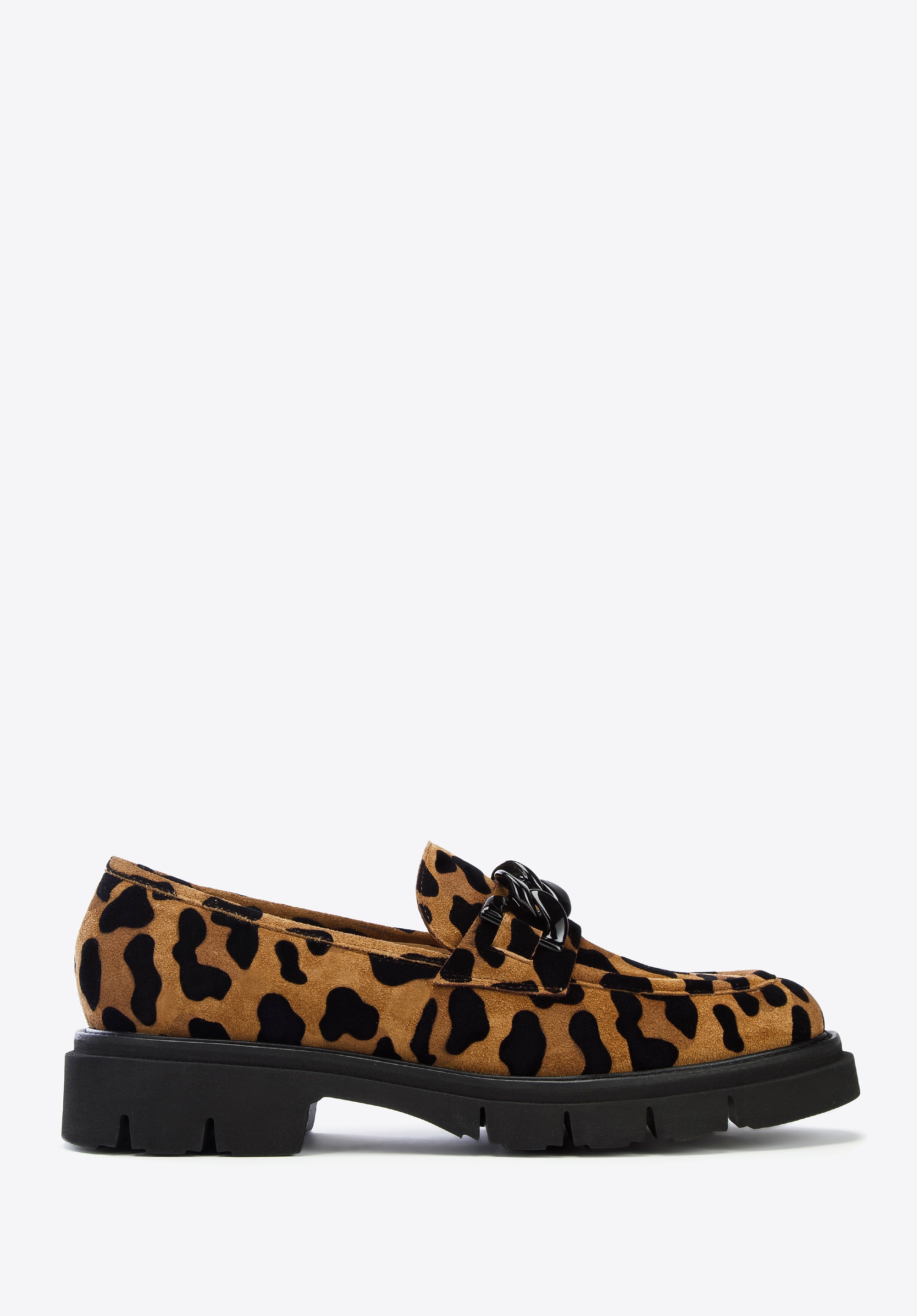 Damskie mokasyny zamszowe w zwierzęcy wzór brązowo-czarne