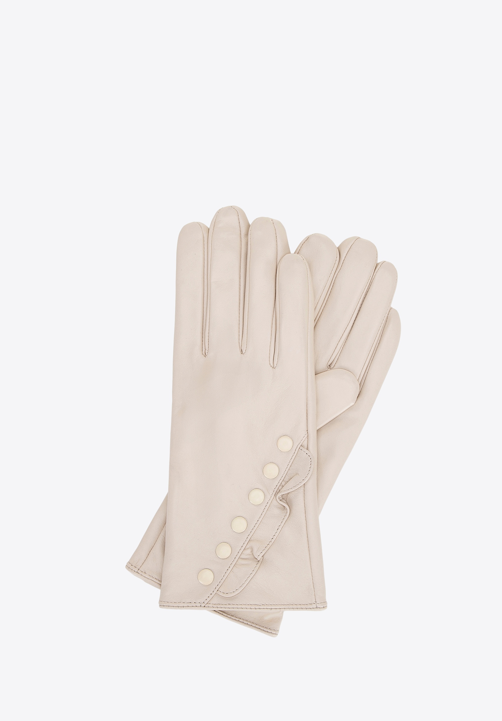 Damskie rękawiczki skórzane z dekoracyjnymi akcentami kremowe