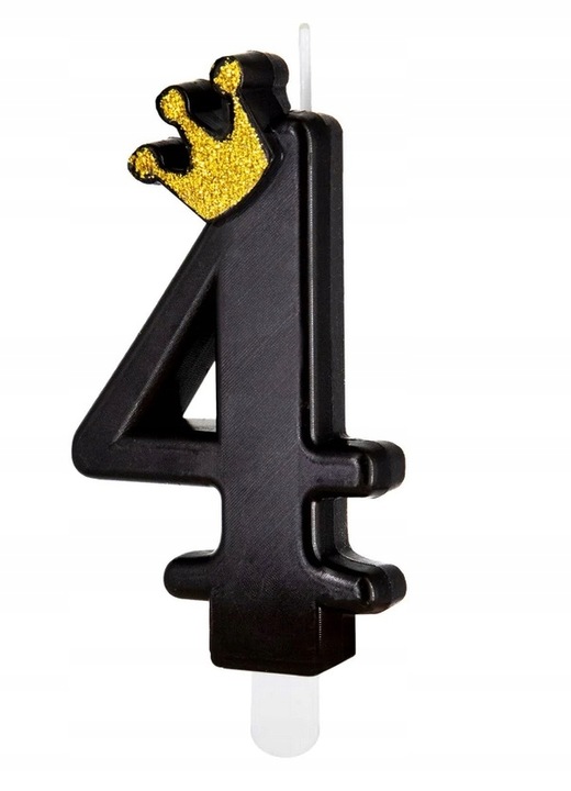 Świeczka czarna ze złotą koroną cyfra 4