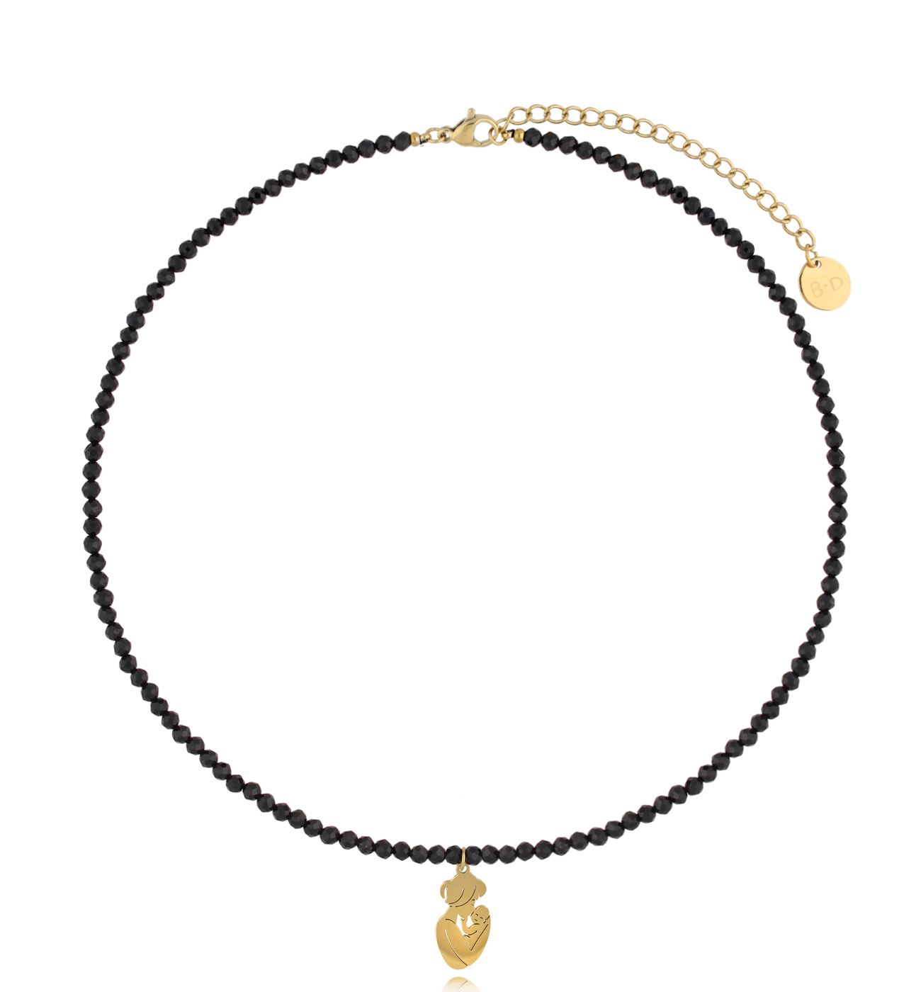 Naszyjnik z turmalinami i złotą zawieszką Mama - By Dziubeka