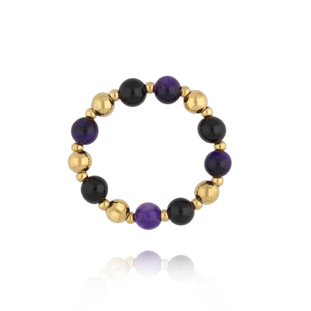 Pierścionek z agatami i tygrysim okiem PPA0062 - By Dziubeka