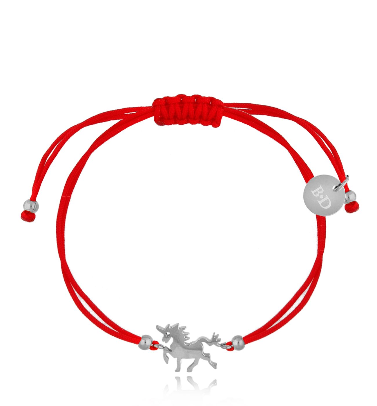 Bransoletka srebrna z czerwonym sznurkiem i jednorożcem Unicorn BGL0680