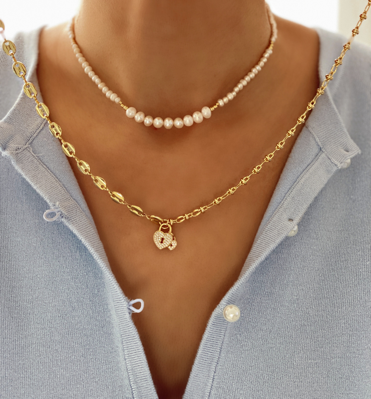 Naszyjnik złoty z perełek White Sea - By Dziubeka