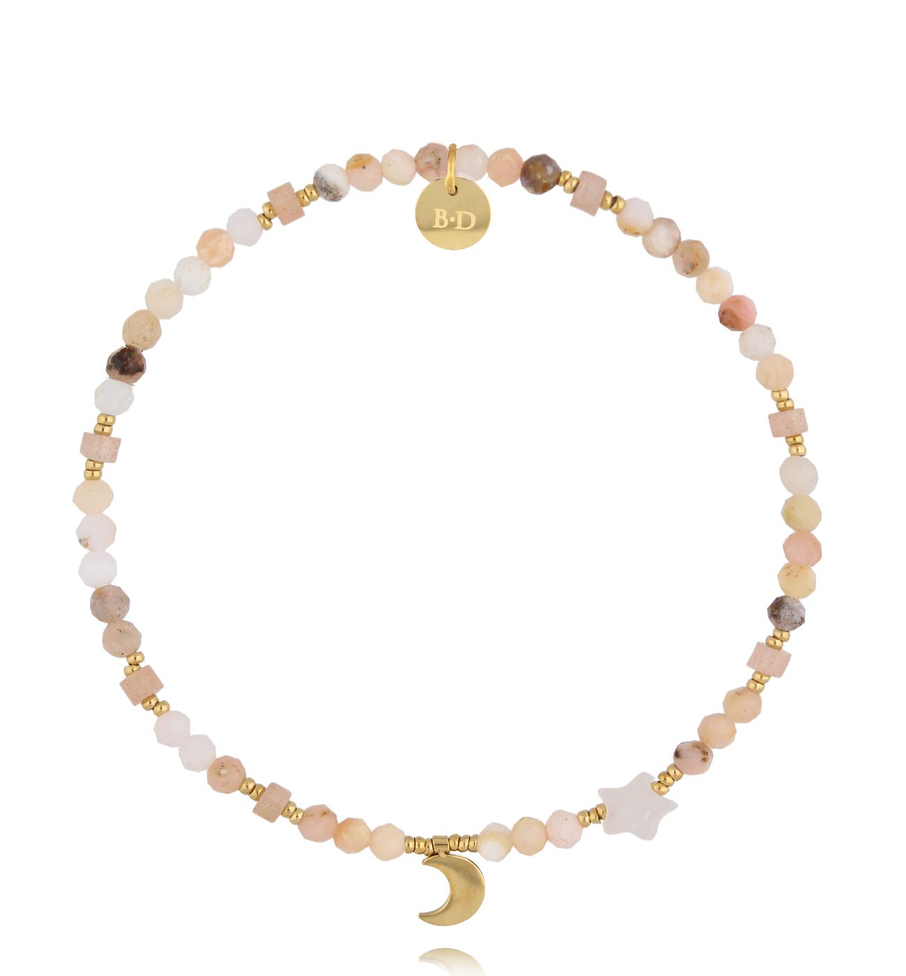 Bransoletka beżowa z księżycem i gwiazdką - By Dziubeka