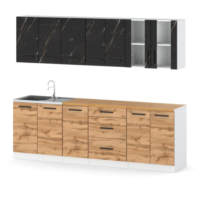 Zestaw Kuchenny Hurtownia-Mebli Z Blatem Kuchnia Remino 260cm Biały Mat San Sebastian/Dąb Wotan 260x47x145 cm 1szt.
