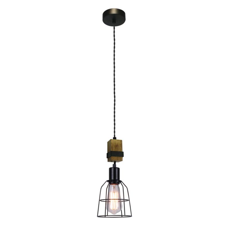 Lampa sufitowa wisząca Italux Ponte 2537 czarna-ciemne drewno industrialna 1xE27 x 1 szt.