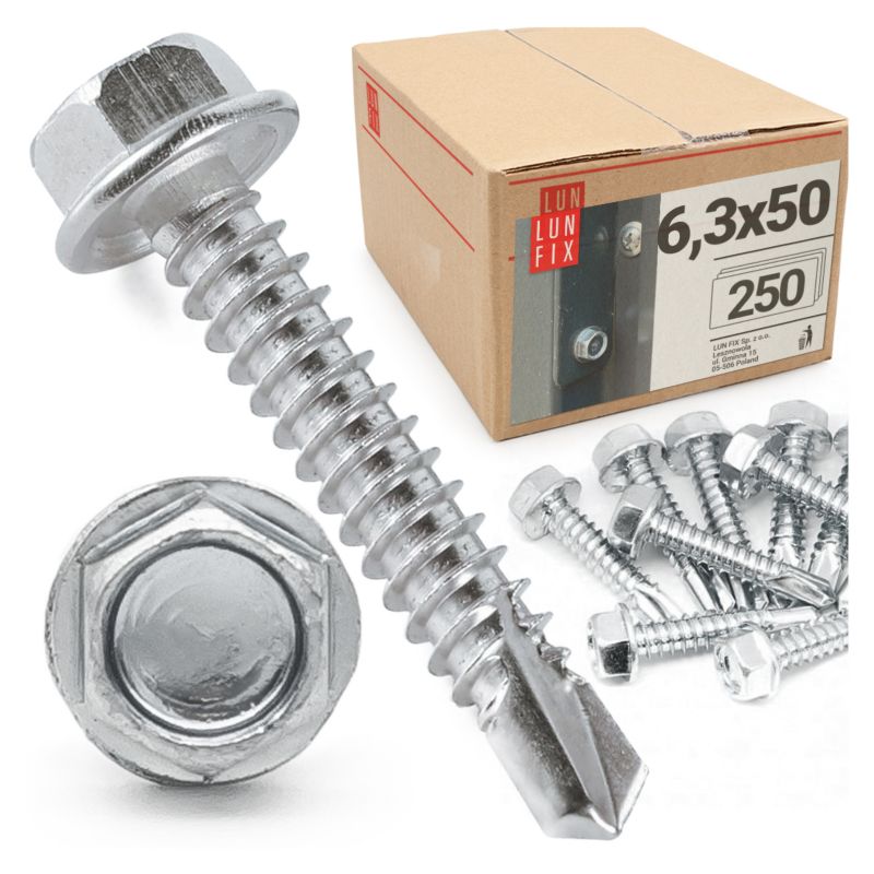 Wkręty do metalu Lun Fix samowiercące z łbem na klucz 6,3x50mm 250szt.