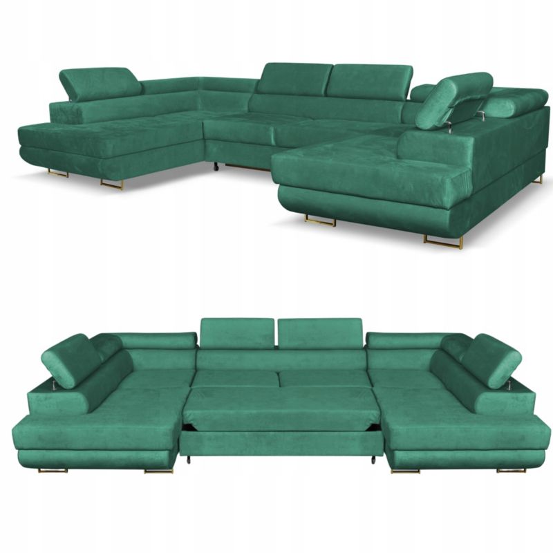 Narożnik do salonu kształt U rozkładany Family Meble Bosso zielony 1szt