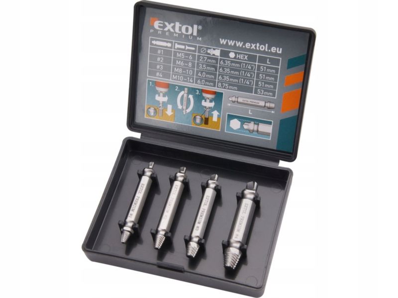 Wykrętaki Extol do zerwanych śrub M5-M14 4 szt