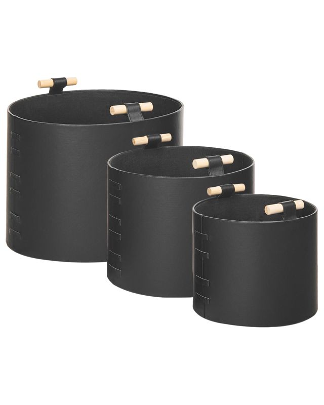 Zestaw 3 koszy z ekoskóry czarny Aram 1 kpl