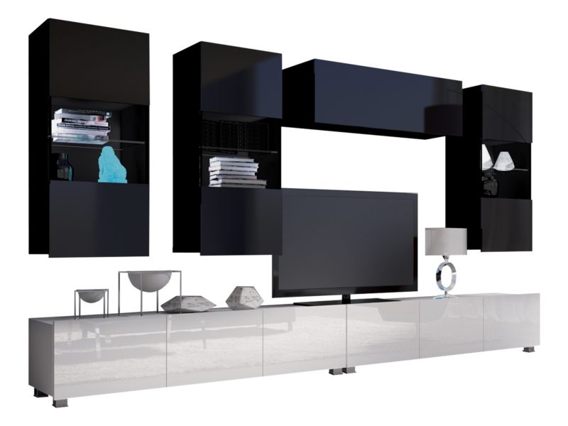 Meblościanka MIRJAN 24 Calabrini V czarny + czarny połysk / biały + biały połysk 1 kpl.