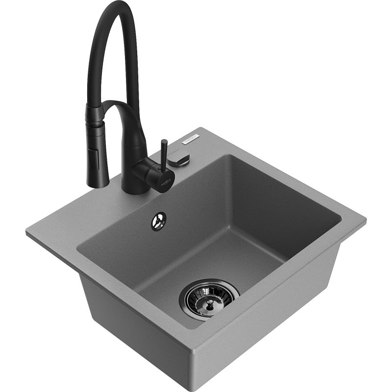 Zlewozmywak granitowy 1-komorowy Mexen Milo z baterią kuchenną Carla beżowy - 6505-69-670700-70 1 szt.