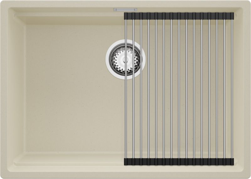 Zlewozmywak podblatowy Praga PRIMAGRAN 66x47cm do szafki od 70cm, Beżowy + Syfon + Zwijany ociekacz, S444, 1 szt.