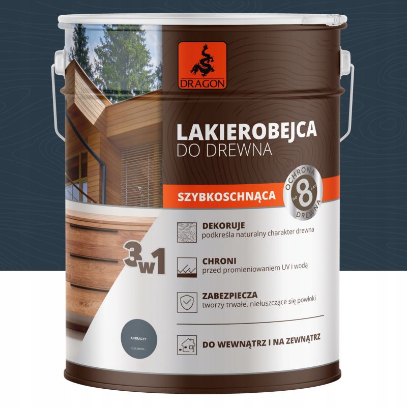 Lakierobejca do drewna szybkoschnąca Dragon Antracyt 5L