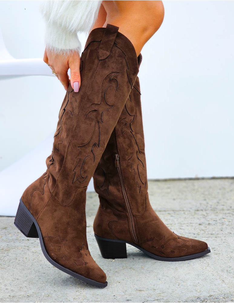 Czekoladowe Kozaki Kowbojki z Haftem Merlyn